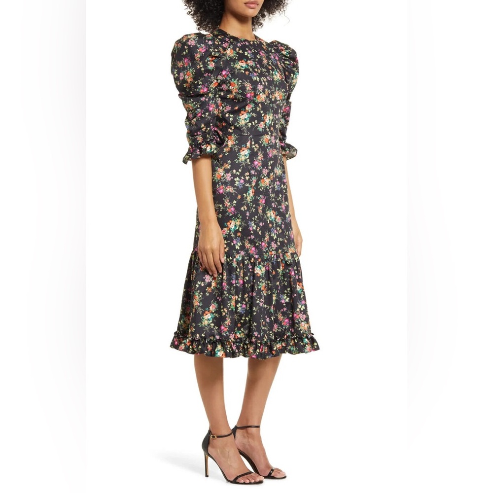 Black Halo Nadir Floral Cotton A-Line Dress Size 8 GARDEN GLOW #1F404